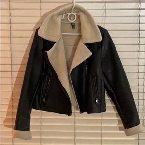 Black Faux Leather Pilot Coat